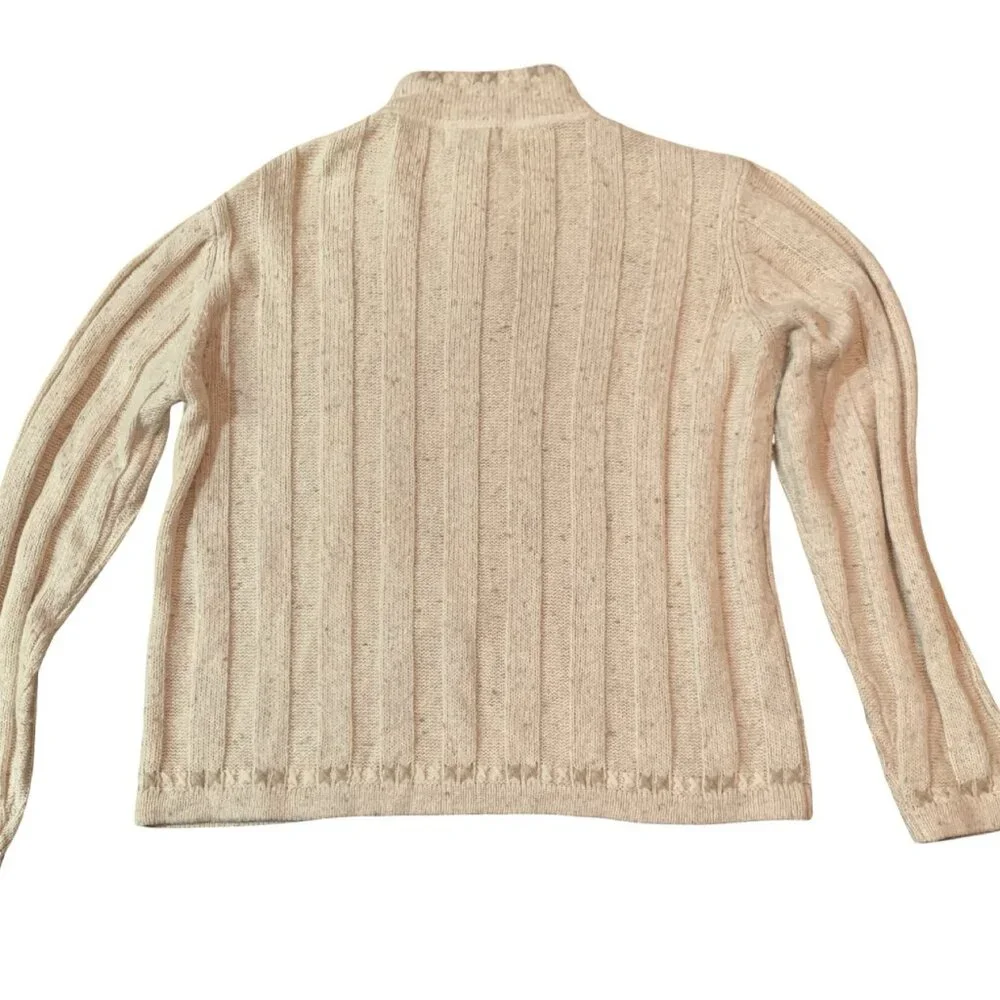Woolrich Cross Stitch Wool Ramie Sweater Size M Ecru 1/4 Zip Boho Cottagecore